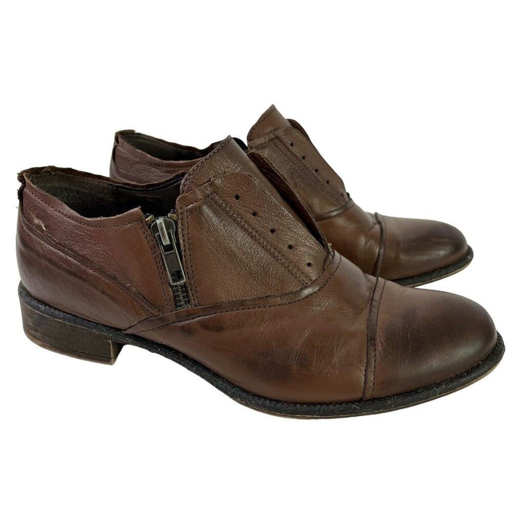 Boutique 9 Womens Rochele Brown Leather Side Zip Cap Toe Shoes Casual Oxford 6.5